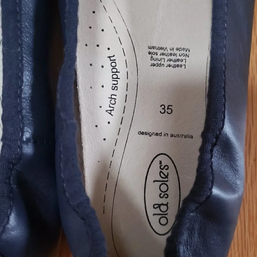 Old Soles Girls Ballet Flats Australia Leather Navy Blue EU 35 US 3.5 Womens 5.5